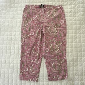 TALBOTS Pants Womens 14W Pink Paisley Heritage Cropped Preppy Classic Casual